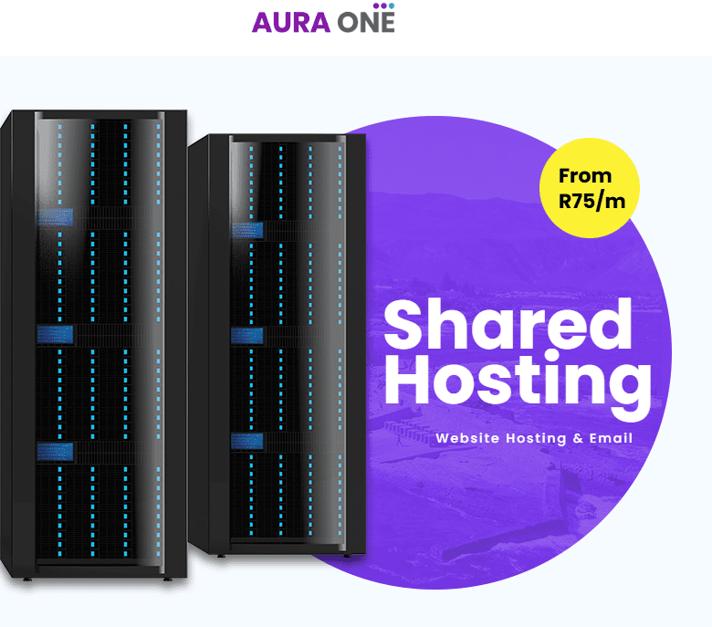 Website hosting ad by Aura One, a shared hosting provider in South Africa.