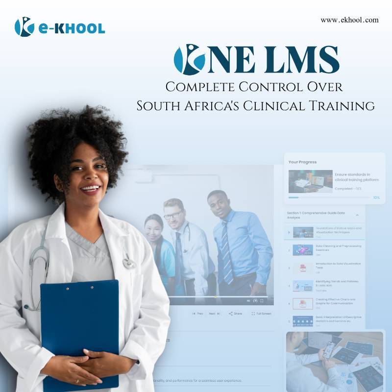 Ad graphic for e-KHOOL, an e-learning LMS in South Africa/
